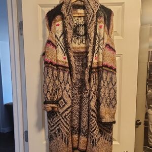 Anthropologie-Pilcro Black and Tan Patterned Long Cardigan